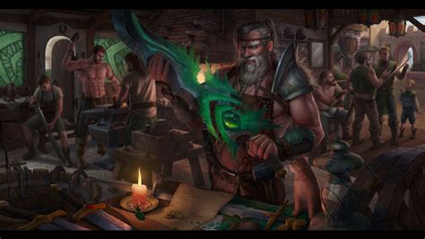 Eugene Rudakov, art, workshop, magic, fantasy, sword, smithy, Blacksmith, 1080P HD Wallpaper