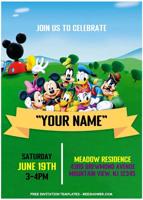 (Free Editable PDF) Mickey Mouse And Friends Birthday Party Invitation Templates | Beeshower ...