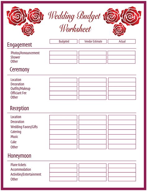 Explore Our Sample of Detailed Wedding Budget Template | Budgeting worksheets, Budget ...