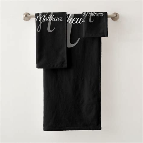 Elegant Black Monogram Initial Bath Towel Set | Zazzle