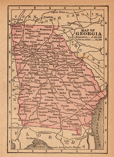 RARE Size Antique GEORGIA State Map Vintage Map of Georgia 1888 ...