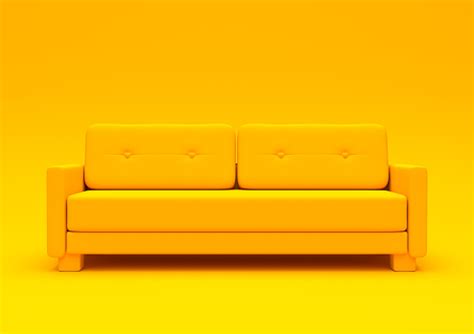 Modern Sofa Couch Isolated On A Pastel Yellow Living Room Stock Photo - Download Image Now - iStock