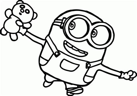 Minion Bob With Teddy - Coloring Pages