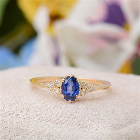 Vintage Blue Sapphire Engagement Ring Delicate Vintage | Etsy