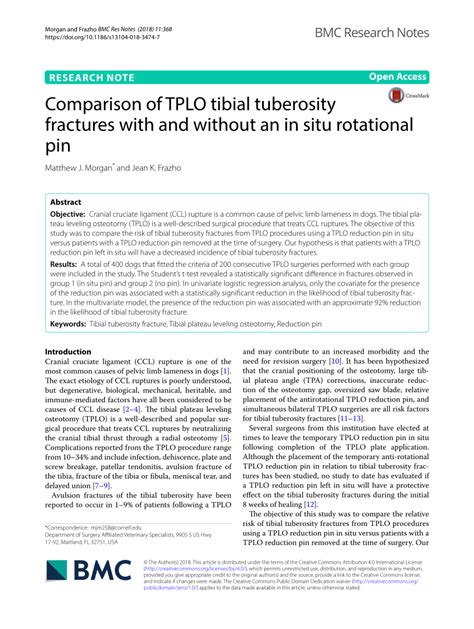 (PDF) Comparison of TPLO tibial tuberosity fractures with and without an in situ rotational pin