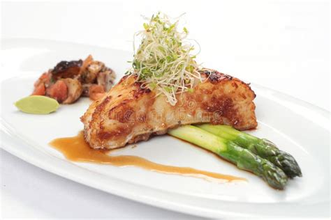 Grilled Cod Fillet with Asparagus Stock Image - Image of garnish, omega ...