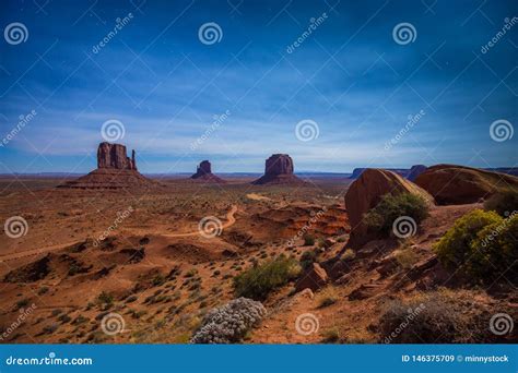 Monument Valley in Moonlight on a Starry Night, Arizona, USA Stock Image - Image of mountains ...