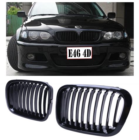 2X Gloss Black Front Kidney Grills Grille Fit BMW For BMW E46 Sedan 320i 325i 325xi 330i 330xi ...