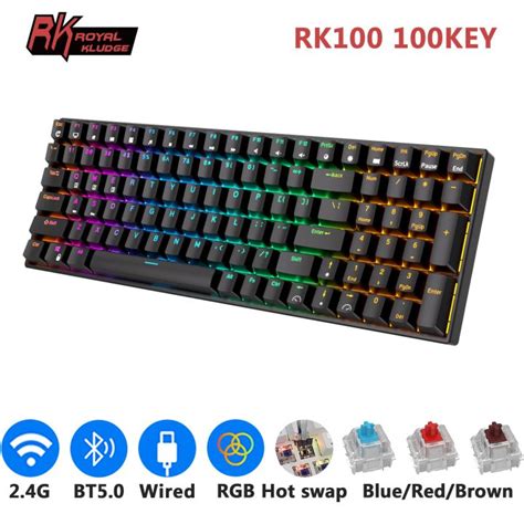 RK ROYAL KLUDGE RK100 2.4G Wireless/Bluetooth/Wired RGB Mechanical ...