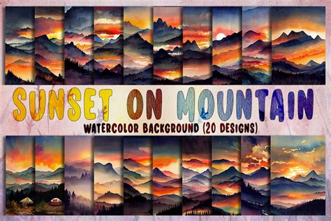 Sunset on Mountain Watercolor Background By ChippoaDesign | TheHungryJPEG