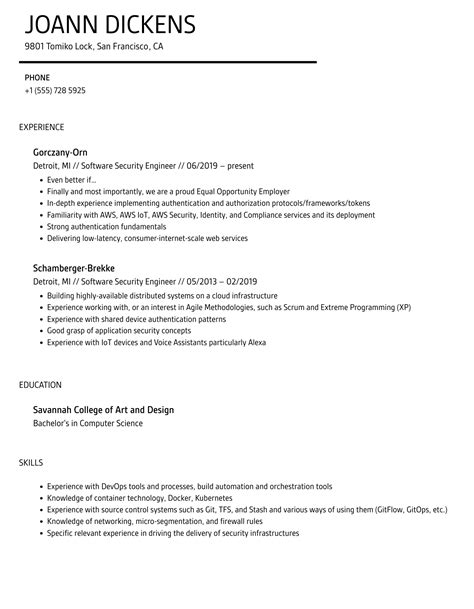 Software Security Engineer Resume Samples | Velvet Jobs