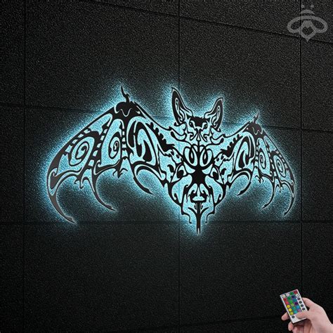 Floral Bat Metal Wall Art With Led Lights Halloween Bat Sign - Etsy