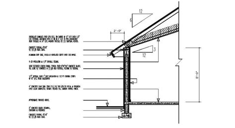 Roof section and wall detail construction drawing in dwg format - Cadbull