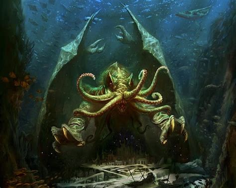 HD wallpaper: kraken illustration, Cthulhu, H. P. Lovecraft, R'lyeh ...