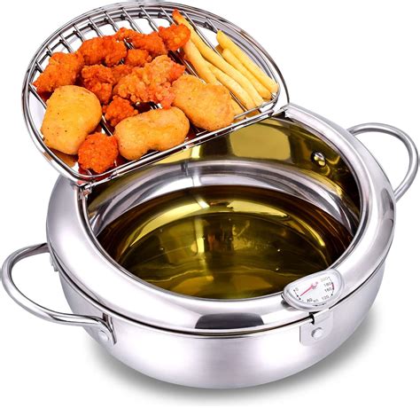 Amazon.com: Deep Fryer Pot, 304 Stainless Steel with Temperature Control and Lid Japanese Style ...