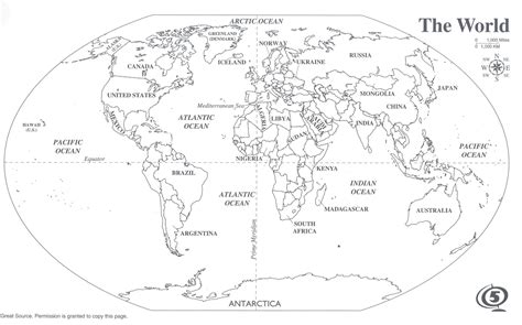 Map Of The World Black And White Printable