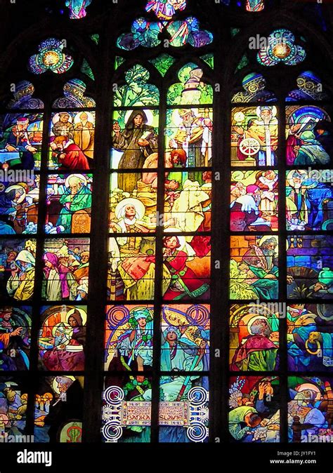 Stained glass window by Alfons Mucha in St. Vitus's cathedral, Prague, Czech Republic Stock ...