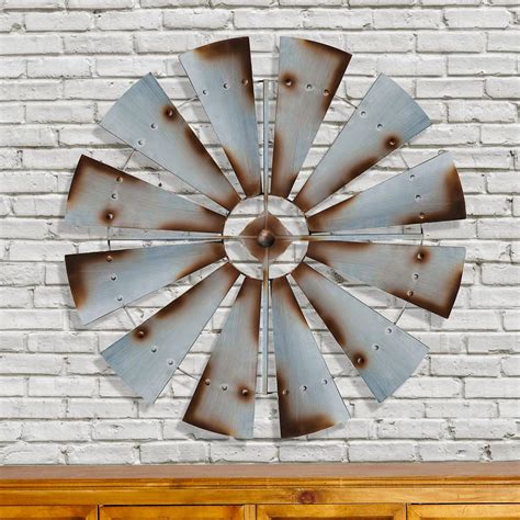 Metal Silver Rust Round Windmill Wall Decor-FH1057 - The Home Depot