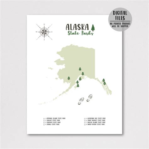 Alaska State Parks Map | Alaska Map Print | Gift For Hiker – Nomadic Spices