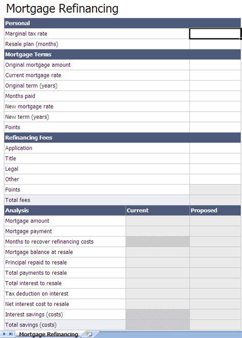 Refinance Mortgage Calculator Excel Template