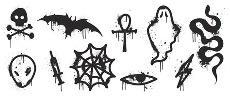 Set of graffiti spray pattern vector illustration. Collection of spray ...