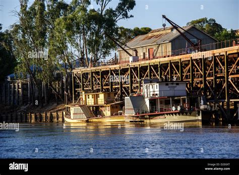 The recently restored Echuca wharf at sunrise, Echuca, Victoria, Australia Stock Photo - Alamy