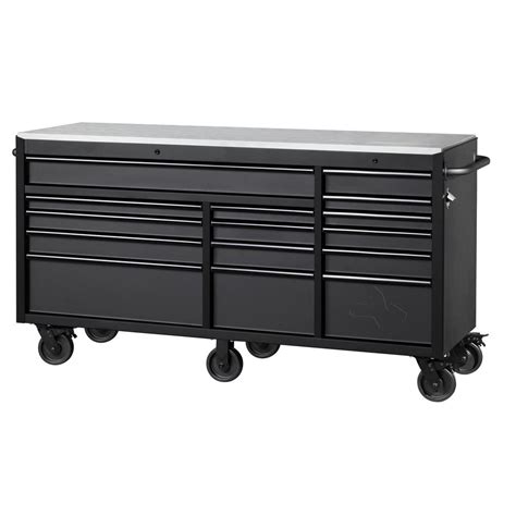 Husky 72 in. W x 24 in. D Heavy Duty 15-Drawer Mobile Workbench Cabinet Chest with Stainless ...