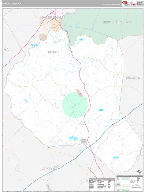 Banks County Wall Map Premium Style - marketmaps.com