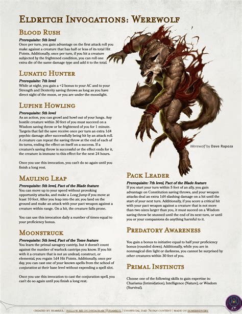 [OC] Warlock Eldritch Invocations: Werewolf | Howl at the full moon and ...