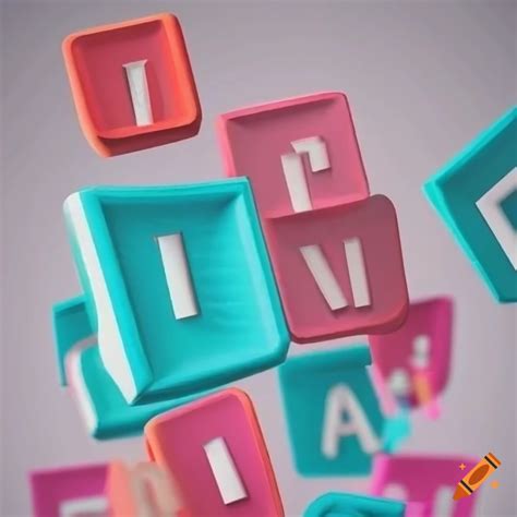 Abstract typography art in floating squares