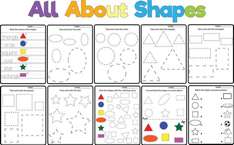 All About Shapes Trace and color the geometric shapes, worksheet for ...