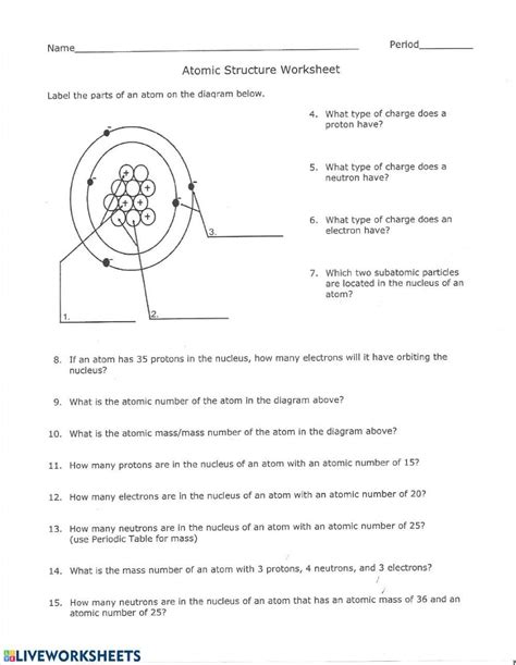 Parts Of Atom Worksheet