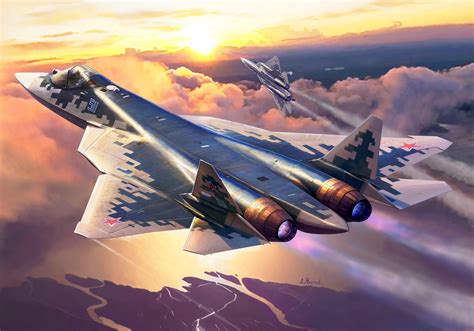 Download Warplane Aircraft Jet Fighter Military Sukhoi Su-57 Sukhoi Su-57 HD Wallpaper