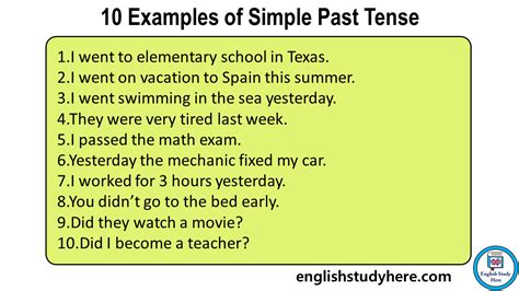 10 Examples of Simple Past Tense - English Study Here