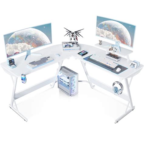 Buy MOTPK White L Shaped Gaming Desk, Gamer Desk Gaming Table with ...