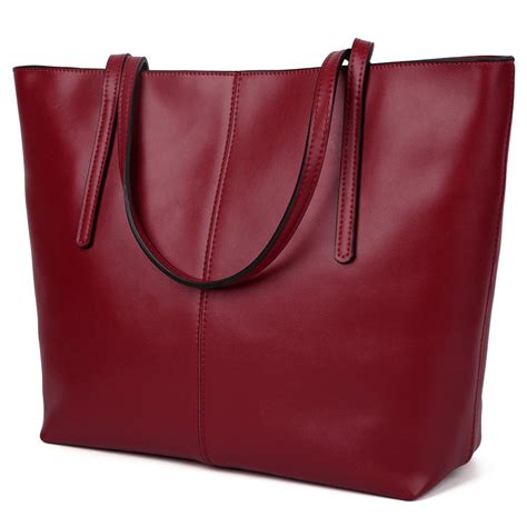 Women's Large Capacity Leather Work Tote Zipper Closure Shoulder Bag - Wine Red - CR18699UL2Y ...