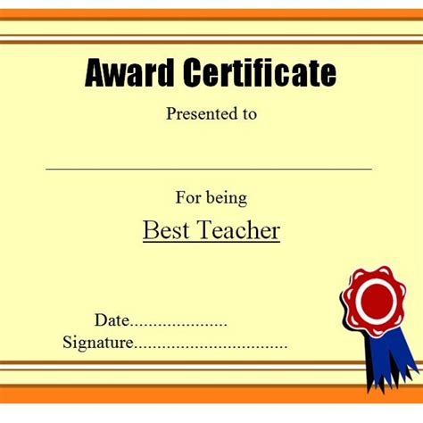 Best Teacher Certificate Free Printable