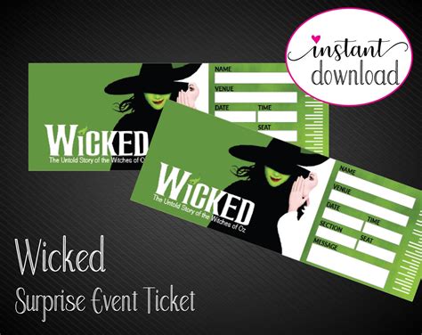 Printable WICKED Broadway Surprise Ticket. Editable Musical | Etsy