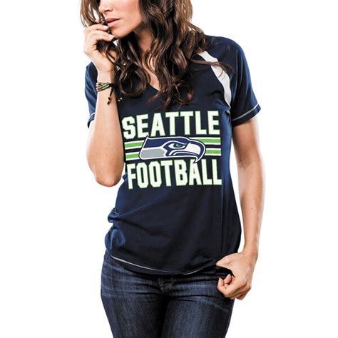 Women's Majestic College Navy Seattle Seahawks Game Day V-Neck T-Shirt