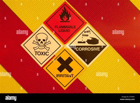 A set of Danger flammable liquid toxic corrosive irritant chemicals and liquids warning symbols ...
