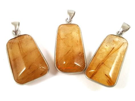 Golden Rutilated Quartz Framed Pendant (Rectangle) :: Feng Shui Crystals