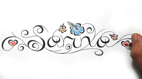 Designing Cool Feminine Calligraphy Name Incorporated into Hibiscus Flowers Tattoo - YouTube