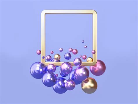 Premium Photo | 3d rendering pink blue/purple gold geometric shape floating square frame