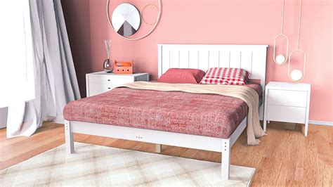 New Queen Size Platform Bed Frame with Headboard and Wooden Slats Support (Only Frame) – White ...