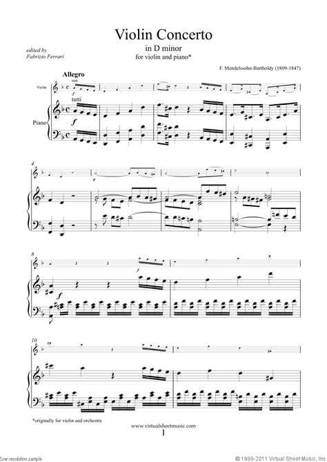 Mendelssohn-Bartholdy - Violin Concerto in D minor sheet music for ...