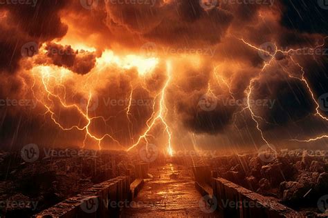 bright lightnings in apocalyptic sky. AI generative 24195919 Stock ...