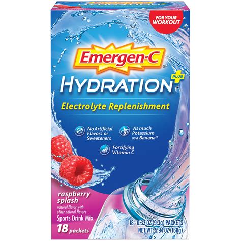 Emergen-C Hydration Plus Electrolyte Supplement Powder Mix, Raspberry, 18 Ct - Walmart.com ...