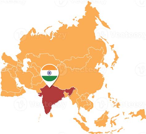 mapa de india en asia, íconos que muestran la ubicación de india y ...