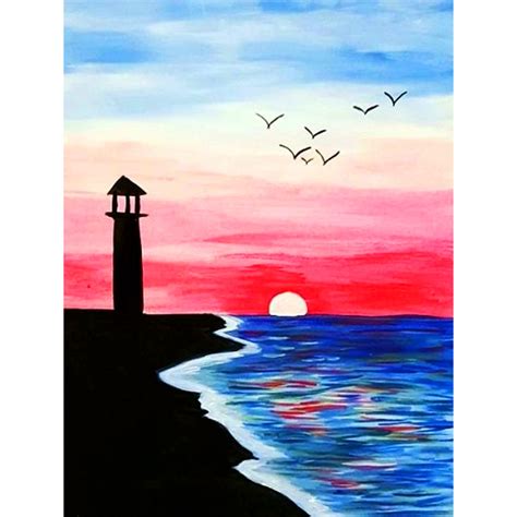 Oil Painting Sunset Lighthouse 5D Diamond Painting - 5diamondpainting ...