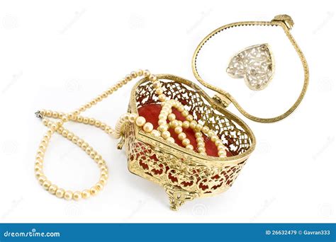 Golden Jewelry Box with Pearl Necklace Stock Image - Image of antique ...